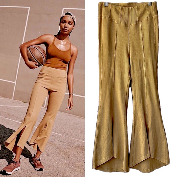 Free People Movement NWOT Peek-A-Boo Ribbed Ankle Cut Kick Flare Pants, Small - Picture 1 of 12